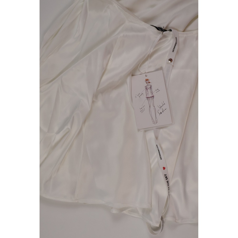 Lucy In The Sky Halter Mini Dress Pearl Chain White Satin M NWT - Picture 6 of 8